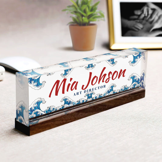 Custom Foral Desk Name Plate, Acrylic Desk Name, Personalized Flower Name Plate TD86-4