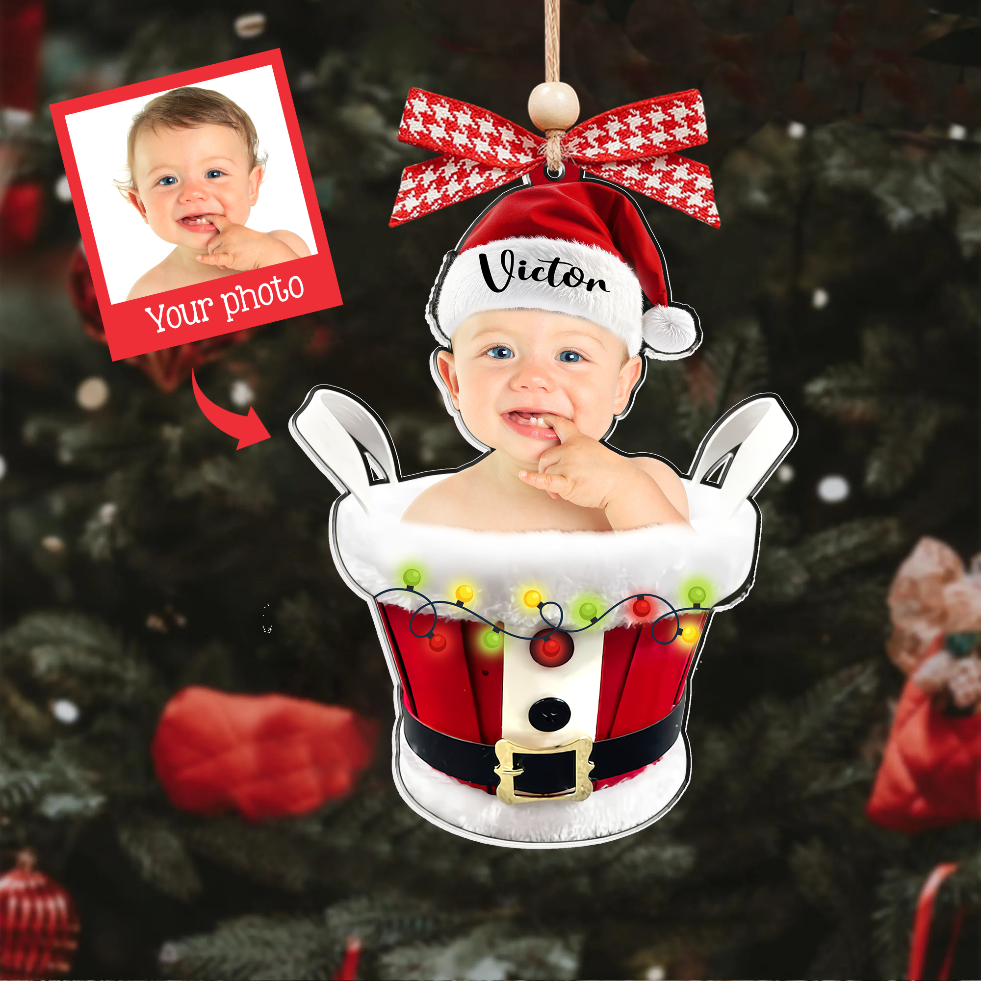 Custom Baby Face Photo Ornament, Baby's First Christmas Gift Ornament CF647