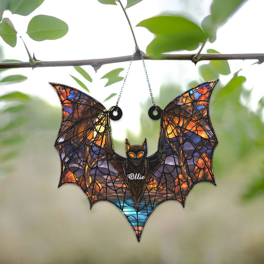 Custom Bat Halloween Stained Glass Suncatcher SC81