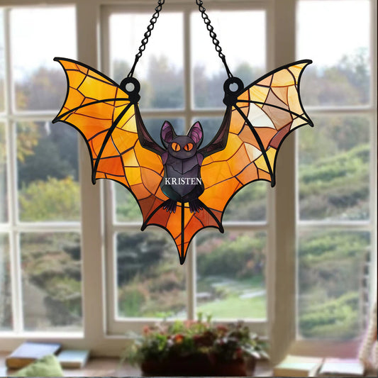 Custom Bat Halloween Stained Glass Suncatcher SC96