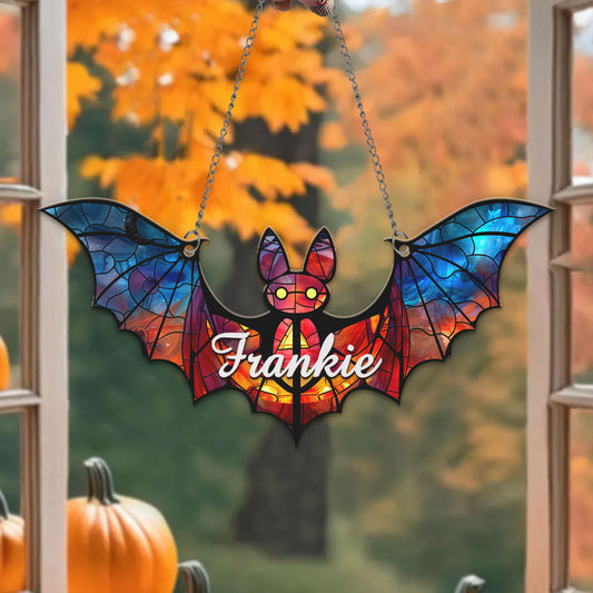 Custom Bat Halloween Stained Glass Suncatcher SC79