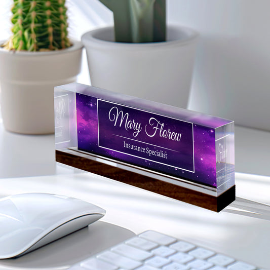 Custom Floral Desk Name Plate, Personalized Acrylic Abstract Flower Desk Name Plate TD81-15