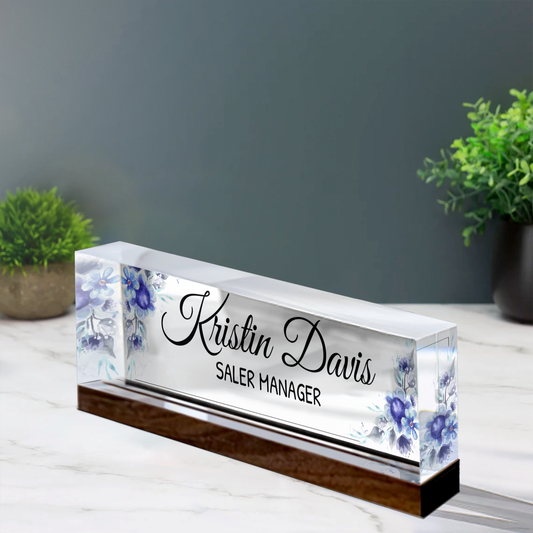 Personalized Name Plate Acrylic For Desk, Custom Floral Desk Name Plate, Personalized Acrylic Floral Desk Name Plate TD81-50