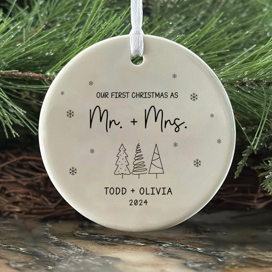 First Christmas Married Ornament, Mr Mrs Ornament, Personalized Wedding Gift, Newlywed Christmas Gift, Our First Christmas Ornament CX05-29