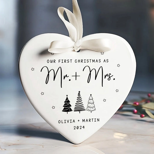 First Christmas Married Ornament,  Mr and Mrs Tree Christmas Ornament, First Christmas Married Gift, Newlywed Gift, Custom Engaged Ornament CY06-03