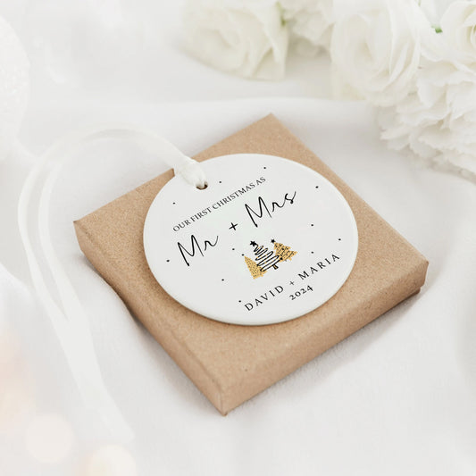 First Christmas Married Ornament,  Mr and Mrs Tree Christmas Ornament, First Christmas Married Gift, Newlywed Gift CX06-31