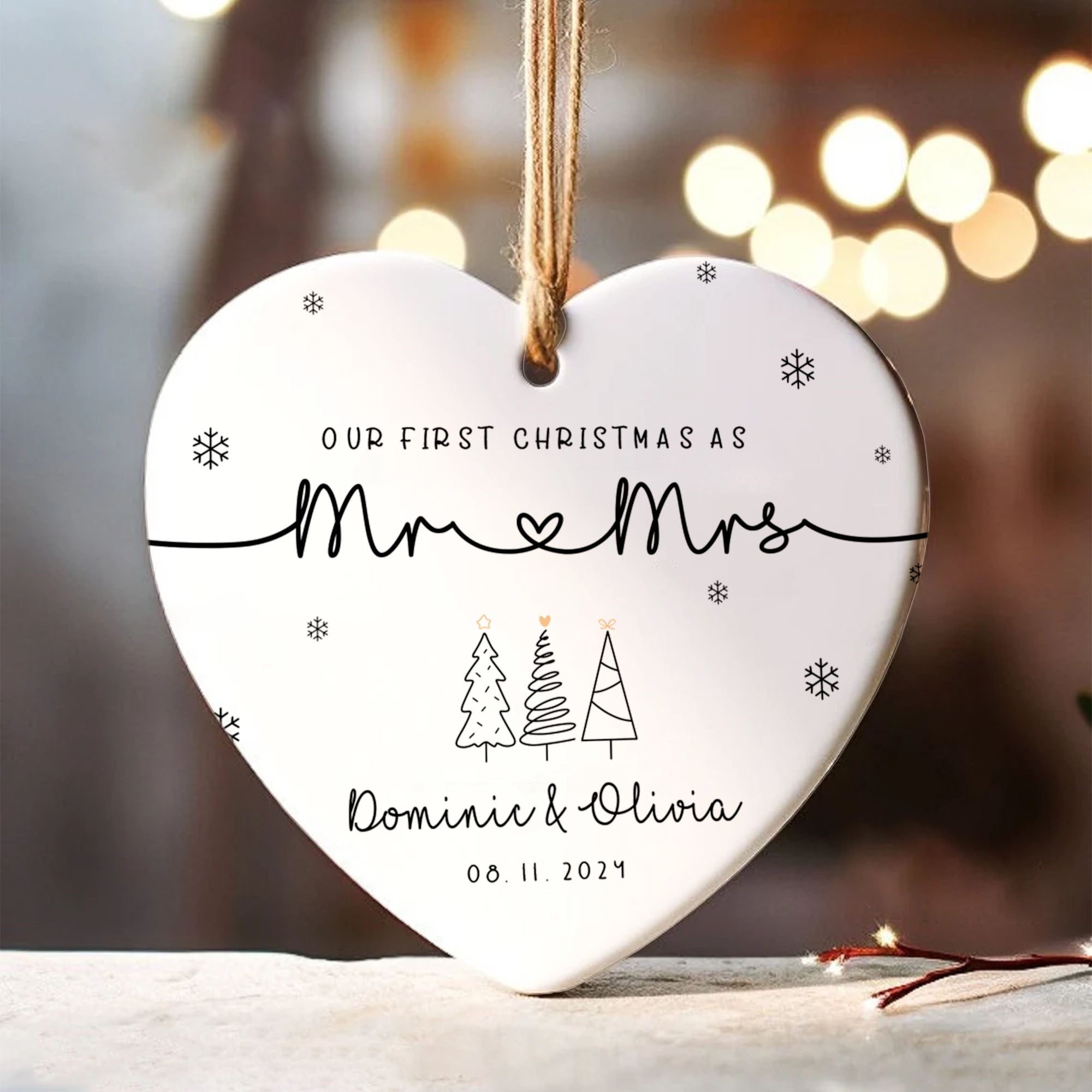 First Married Christmas Ornament 2024, Personalized Our First Christmas As Mr & Mrs Ornament, Married Ornament, Wedding Ornament, Mr And Mrs Gifts CY05-9