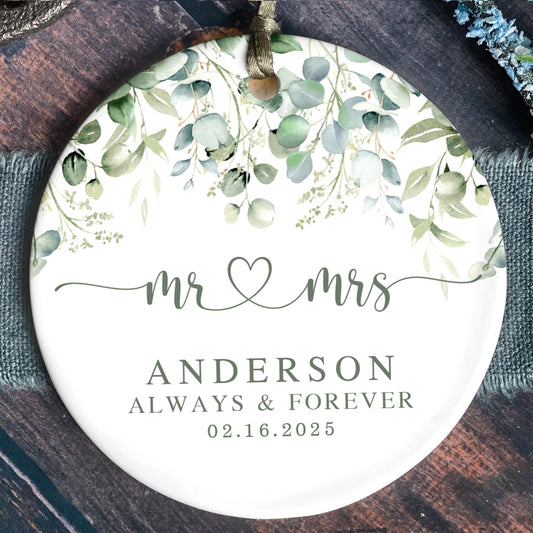 Married Ceramic Ornament 2024 Gift, Newlywed Gift, Mr & Mrs Christmas Ornament, Personalized Mr Mrs Wedding Ornament CX05-40