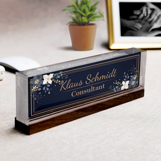 Personalized Acrylic Floral Desk Name Plate