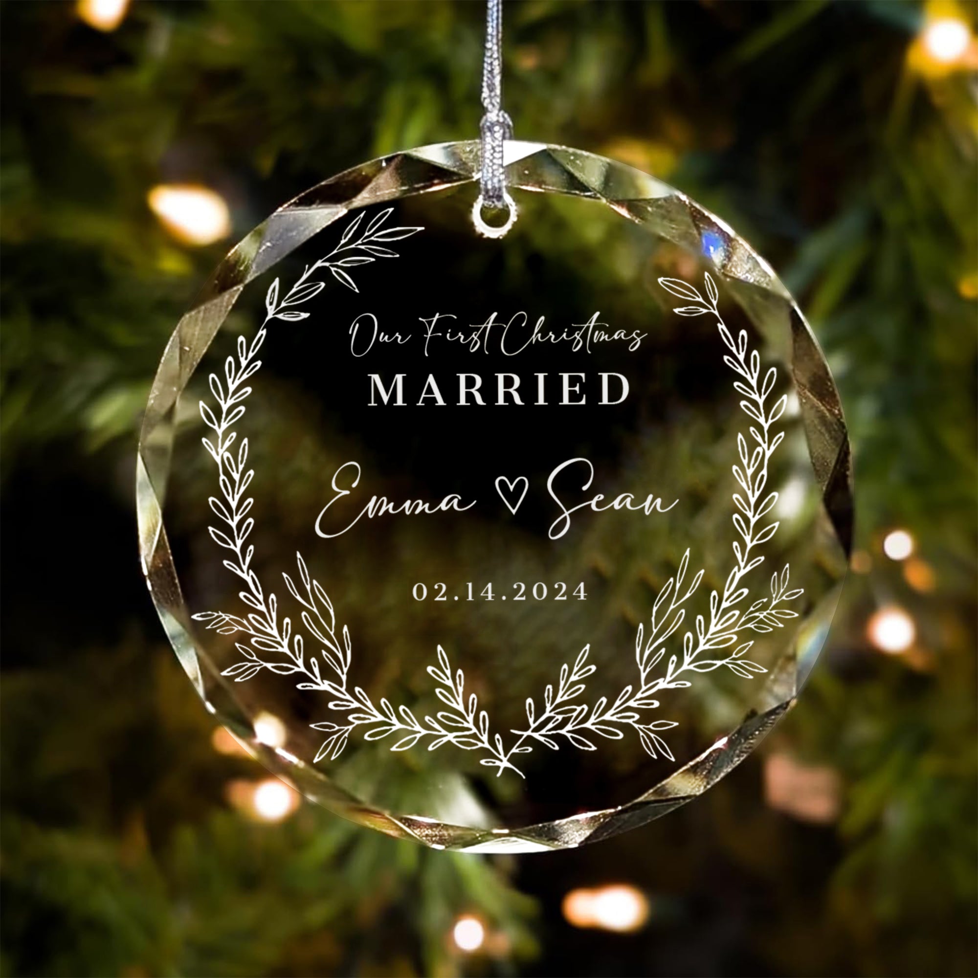 Personalized First Christmas Married Glass Ornament, Our First Christmas Married as Mr and Mrs Ornament, Wedding Glass GX05-14