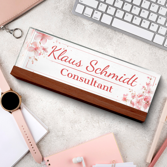 Personalized Floral Name Plate Acrylic For Desk, Custom Foral Desk Name Plate, Acrylic Desk Name, Personalized Acrylic Floral Desk Name Plate TD81-62