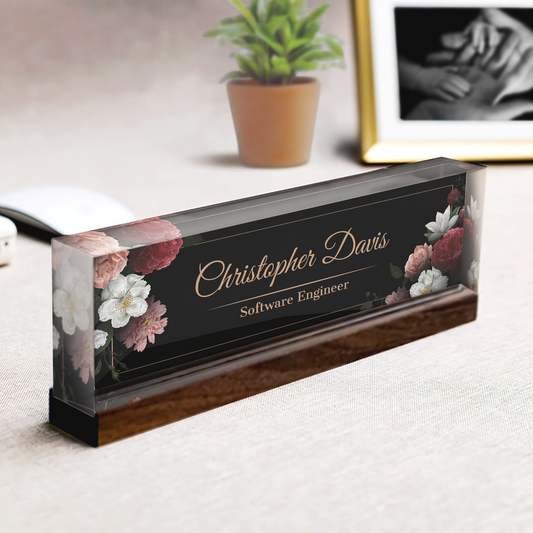 Personalized Foral Desk Name Plate, Custom Acrylic Desk Name TD81-65