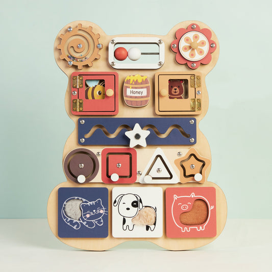 Personalized Bear Busy Board Infant - Wooden Montessori Toys | KindlyToys BB62