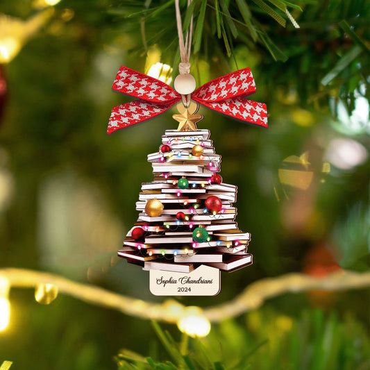 Personalized Christmas Book Tree Ornament, Book Lover Christmas Ornament CF86