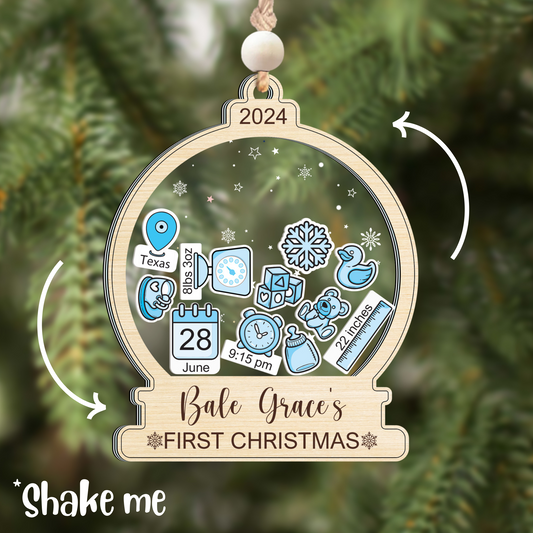 Baby 1st Christmas Ornament, New Baby Gift, 4D Shake Baby Ornament CF202