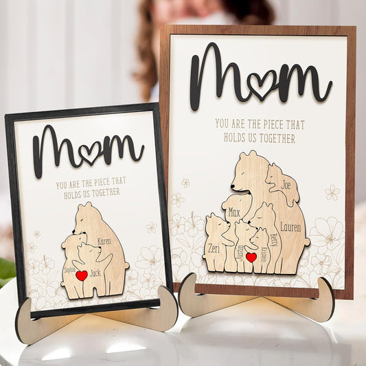 Personalized Wooden Bears Family Names Puzzle, You Are The Piece That Holds Us Together, Puzzle Mom Sign, Unique Mother's Day Gifts, Birthday Gifts For Mom, Christmas gifts for mom MX06