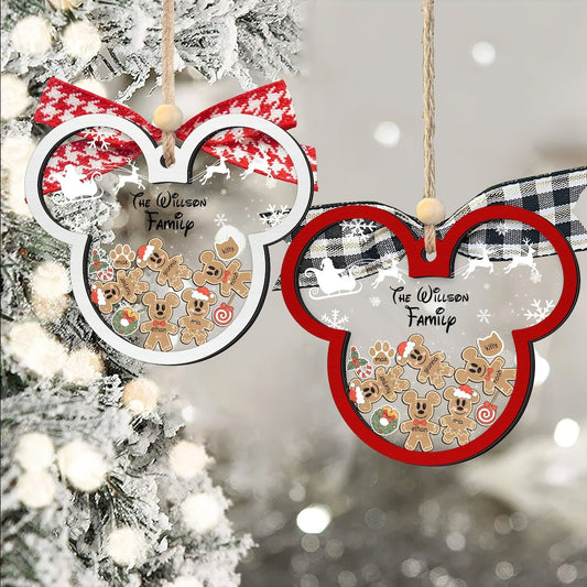 Gingerbread Mickey Mouse Family Ornament, Personalized Family Ornaments With Pets, 4D Customized Cookie Ornament CF74