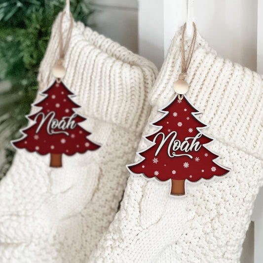 Custom 3D Christmas Tree Stocking Tags/Ornament, Christmas Gift Tag, Custom Wood Name Tags Painted, CF72