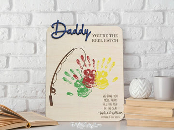 Fishing Wooden Handprint Board, Fathers Day Gift, Handprint Sign For Father's Day, Gift ideas for dad SH01