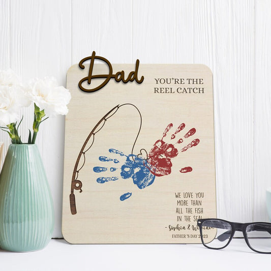 Fishing Wooden Handprint Board, Fathers Day Gift, Handprint Sign For Father's Day, Gift ideas for dad SH01