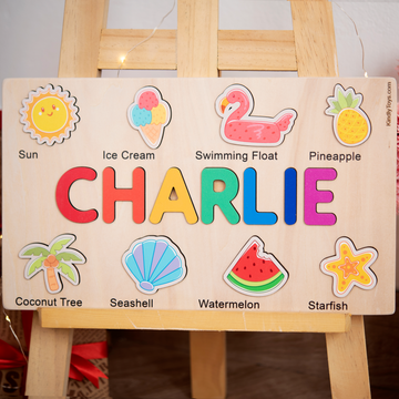 Beach Personalized Name Puzzle - Wooden Montessori Toys, one year old birthday gift | KindlyToys