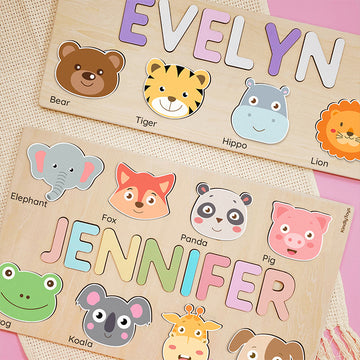 Adorable Animal Personalized Name Puzzle - Wooden Montessori Toys, 1st Birthday Gifts for Kids | KindlyToys